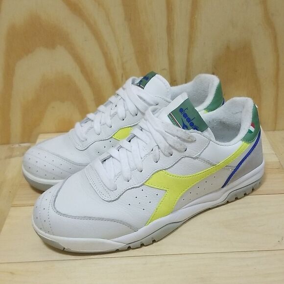 Diadora Maverick  Ball White Volt Green  men's Tennis Shoes ITALY Men's size 9 - Picture 1 of 8